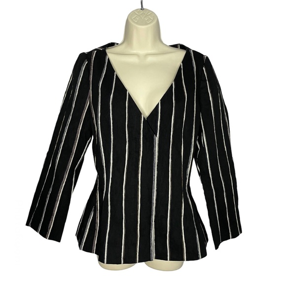 Protagonist Jackets & Blazers - Protagonist  Black Striped V Neck Jacket